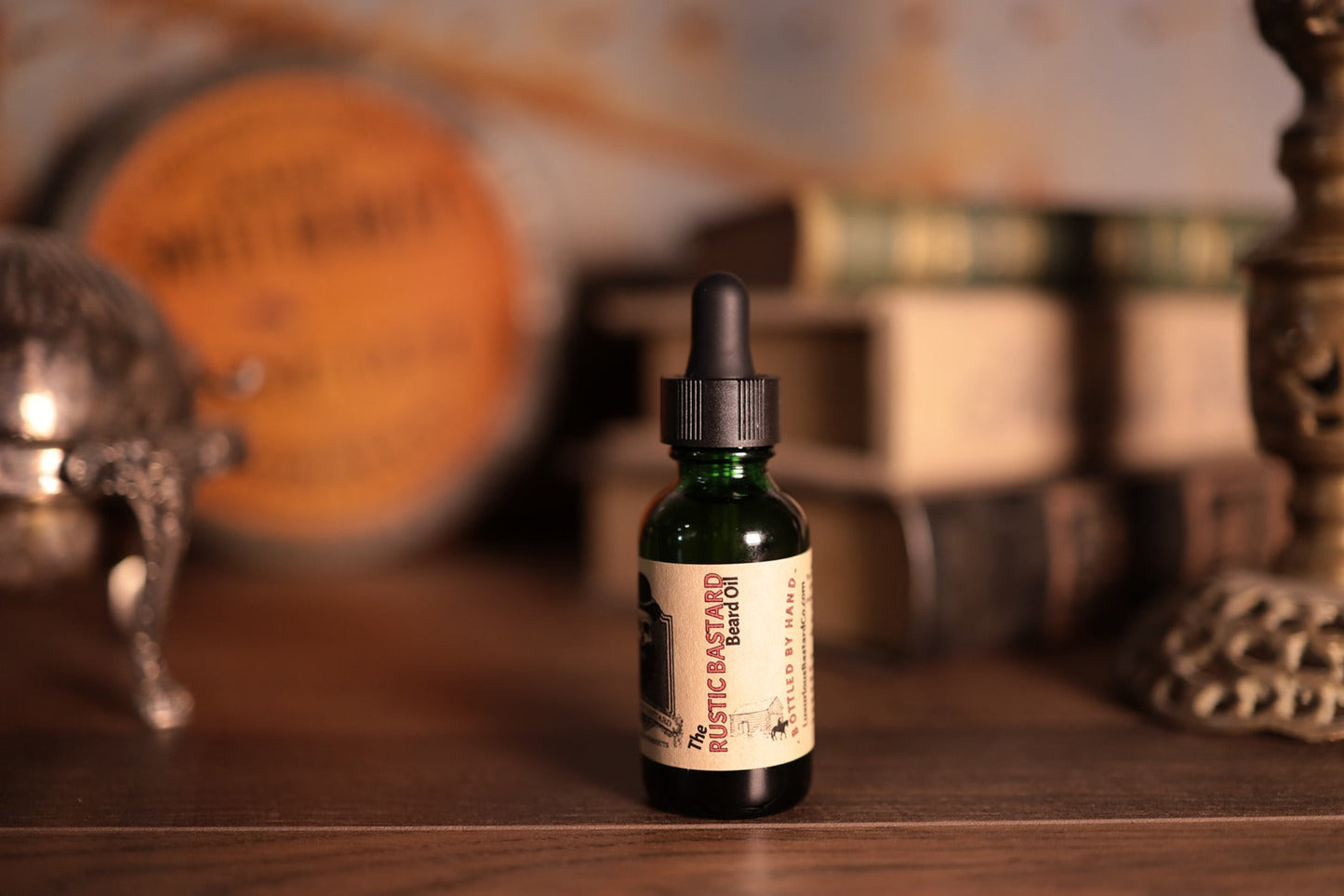 1oz green bottle Rustic beard oil with dropper top