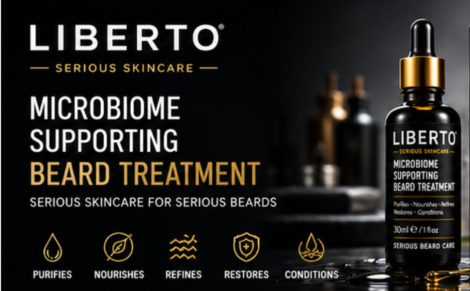 LIBERTO Microbiome Supporting Beard Treatment for Men | Premium Beard Oil with Probiotic Ferment, Argan Oil & Jojoba Oil | Helps Nourish, Condition & Soften Beard Hair | 30ml