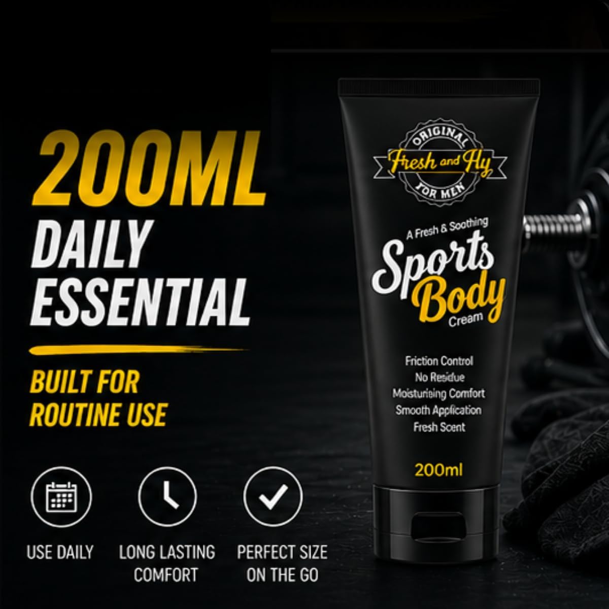 Fresh & Fly Anti Chafing Sport Body Cream 200ml – Friction Control for Running, Gym & Training – Lightweight, Non-Greasy Formula for Men