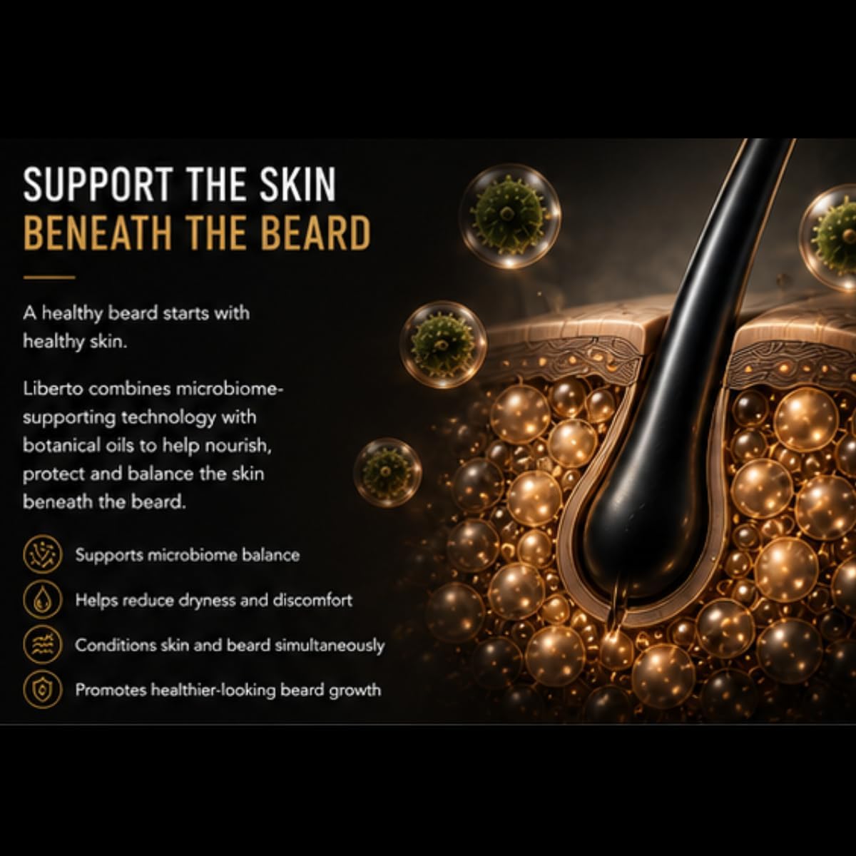 LIBERTO Microbiome Supporting Beard Treatment for Men | Premium Beard Oil with Probiotic Ferment, Argan Oil & Jojoba Oil | Helps Nourish, Condition & Soften Beard Hair | 30ml