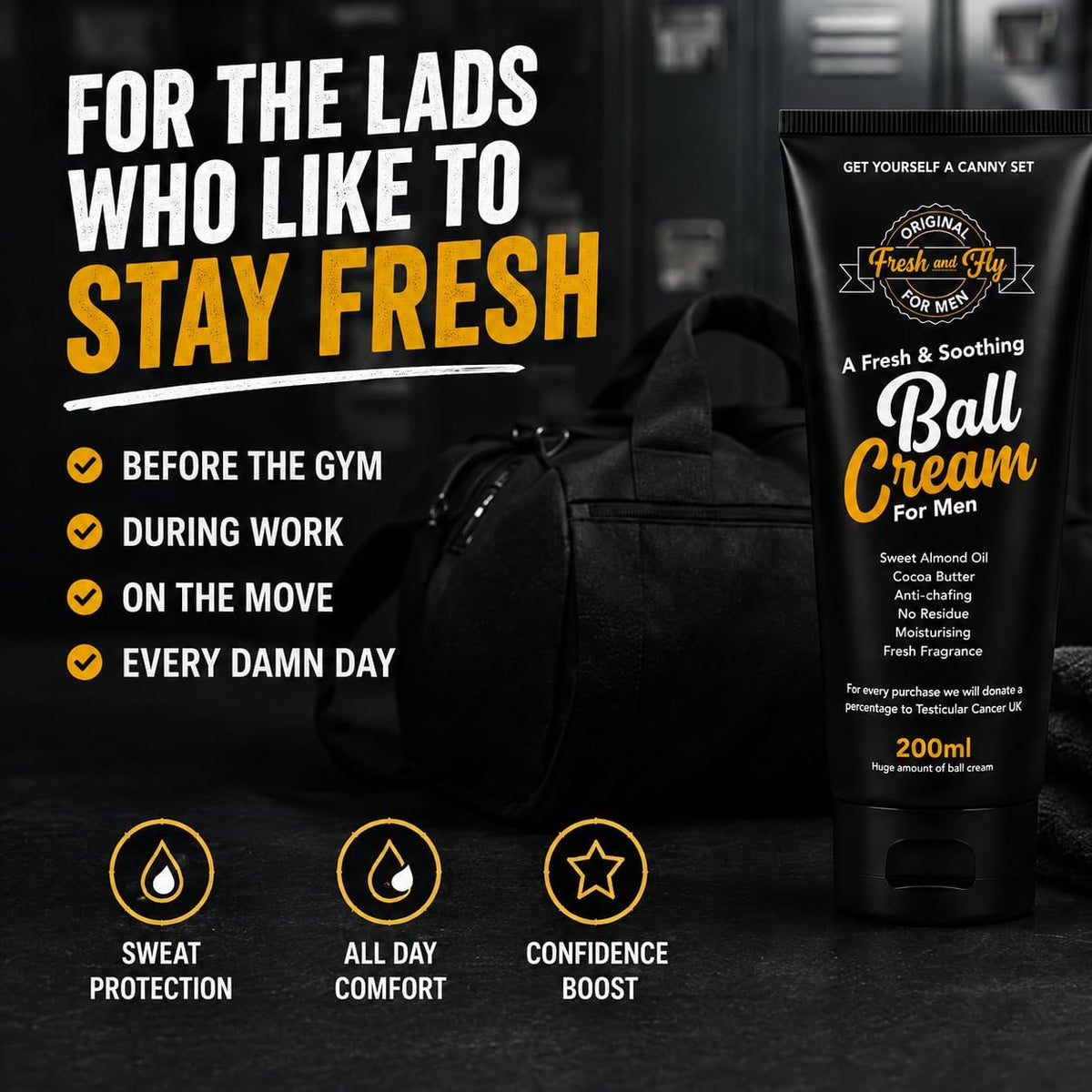 Fresh & Fly Ball Cream For Men 200ml – Anti Chafe Moisturising Cream For Sweat, Friction & Sticky Situations – Funny Gift For Men