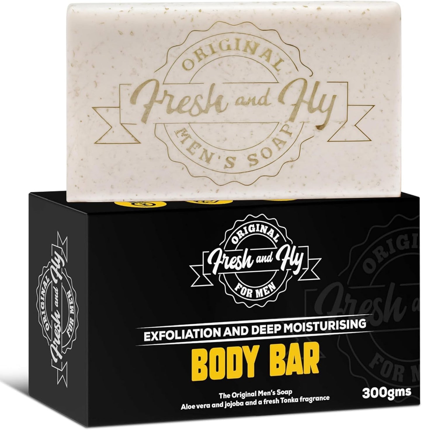 Fresh and Fly Men's Soap Bar for Face, Body, Hair 300g - 4X Bigger 4X Longer - Handmade, Natural Soap Bar - Organic, Moisturizing, and Cleansing Formula for Dry Skin (Exfoliating Vanilla)