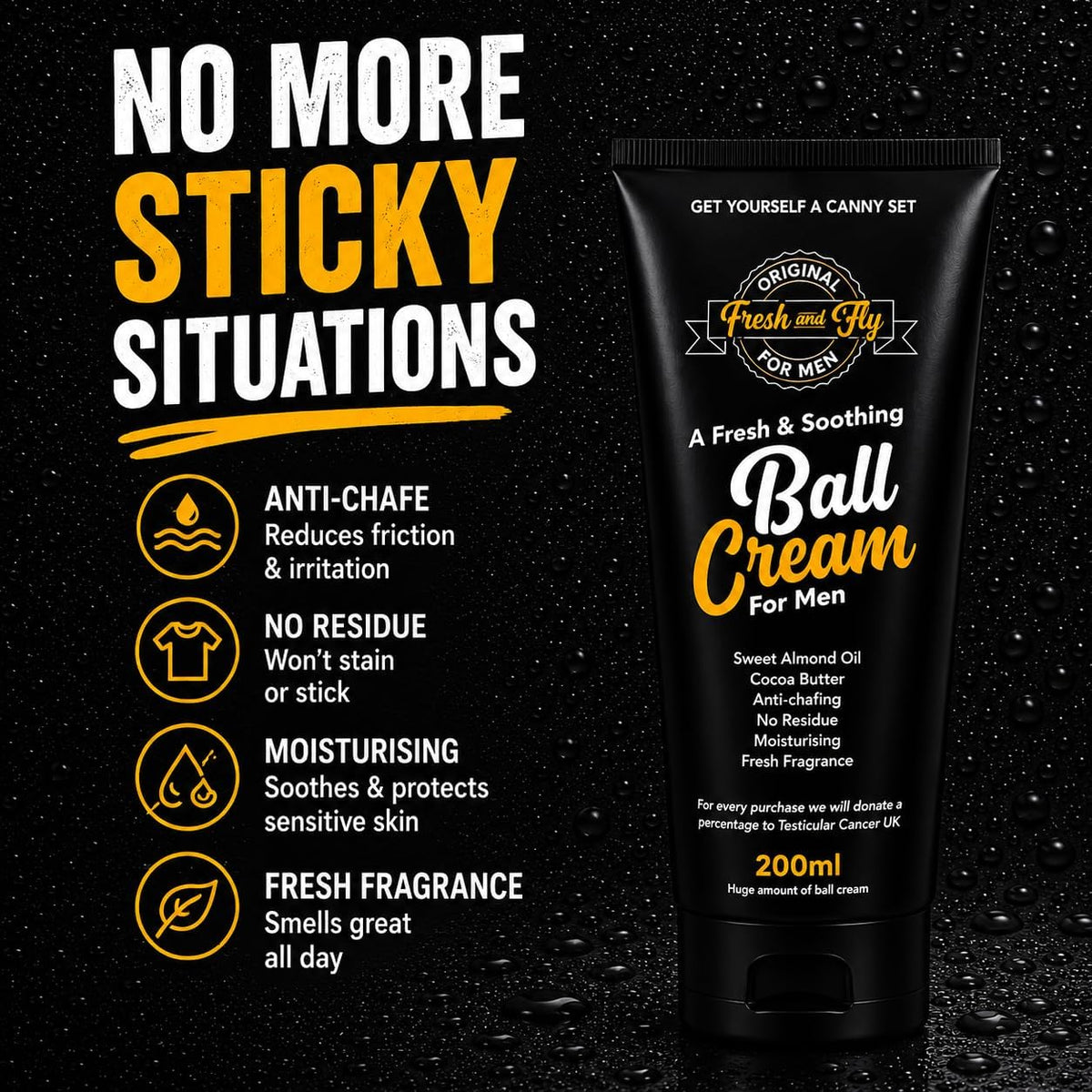 Fresh & Fly Ball Cream For Men 200ml – Anti Chafe Moisturising Cream For Sweat, Friction & Sticky Situations – Funny Gift For Men