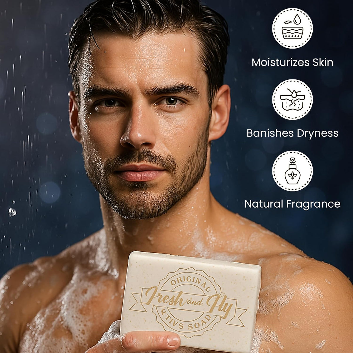 Fresh and Fly Men's Soap Bar for Face, Body, Hair 300g - 4X Bigger 4X Longer - Handmade, Natural Soap Bar - Organic, Moisturizing, and Cleansing Formula for Dry Skin (Exfoliating Vanilla)