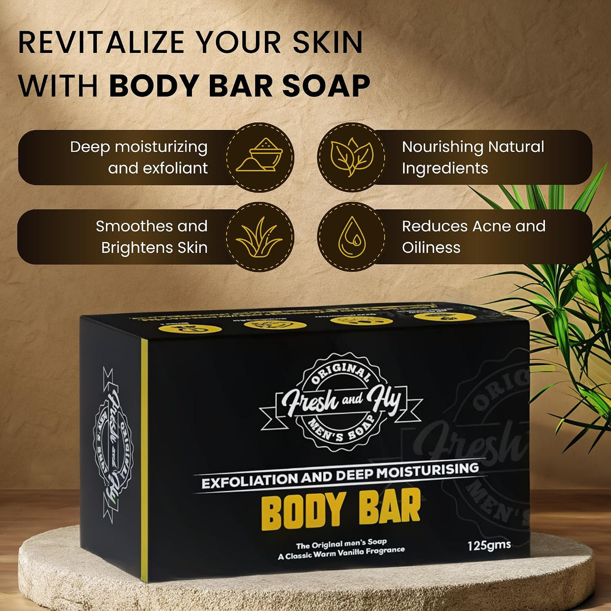Fresh and Fly Men's Soap Bar for Face, Body, Hair 300g - 4X Bigger 4X Longer - Handmade, Natural Soap Bar - Organic, Moisturizing, and Cleansing Formula for Dry Skin (Exfoliating Vanilla)