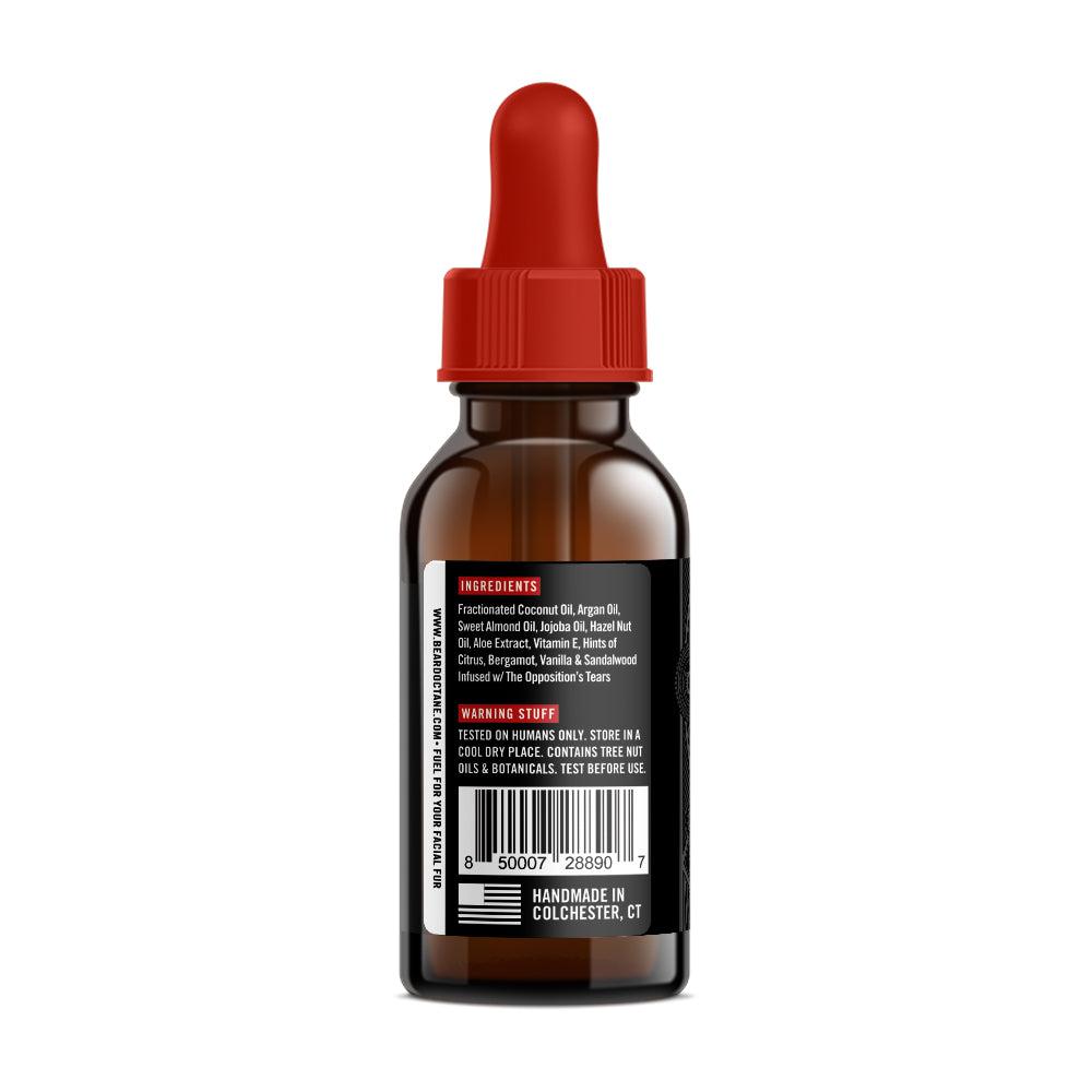 Ingredients in a bottle of Envy beard oil from Beard Octane.