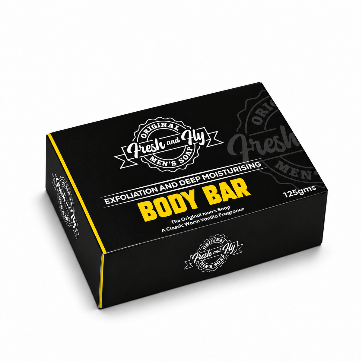 Fresh and Fly Body Bar 125 g box lying flat on a white background