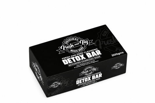 Fresh and Fly Detox activated charcoal soap 300 g box lying flat