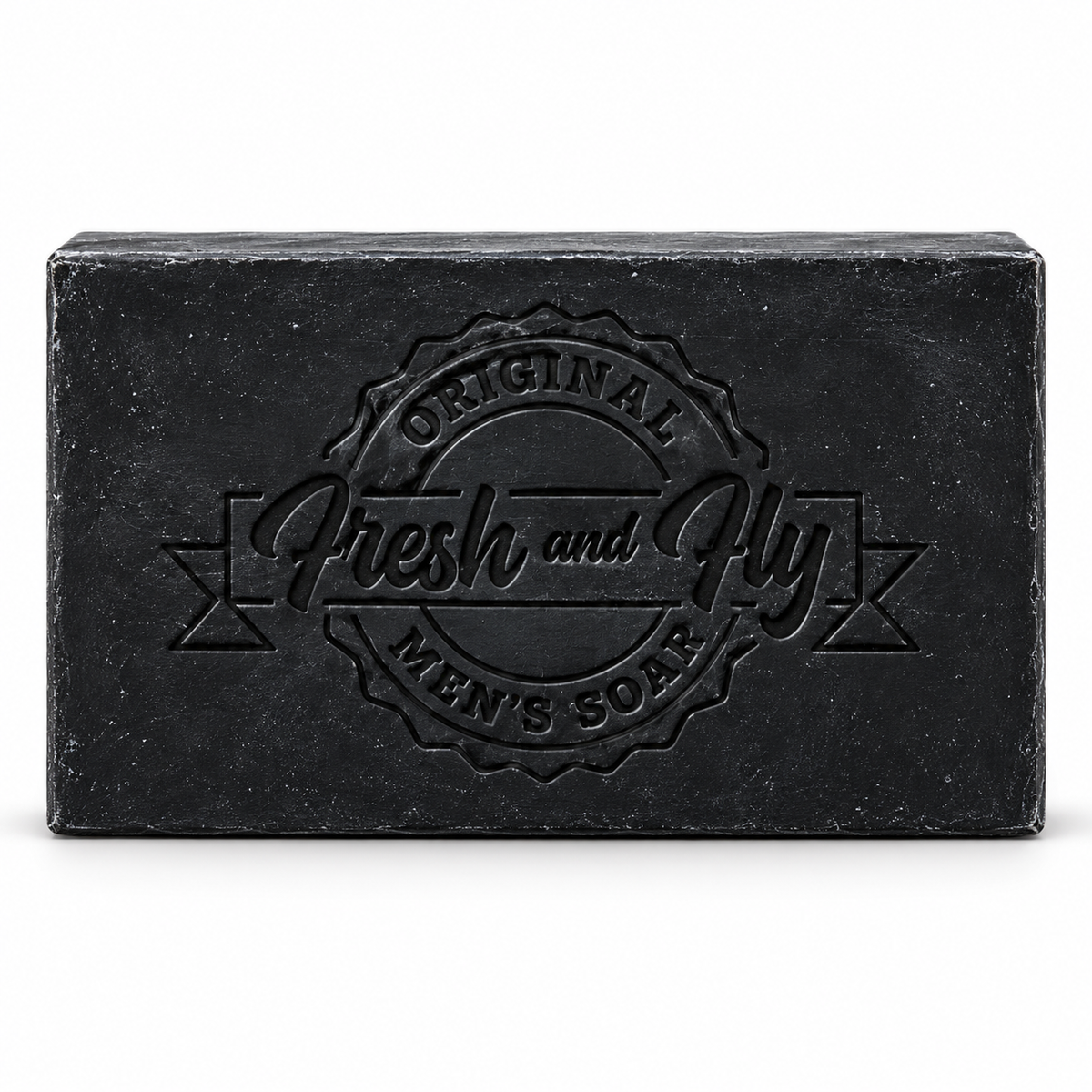 Fresh and Fly Detox charcoal soap bar with embossed logo