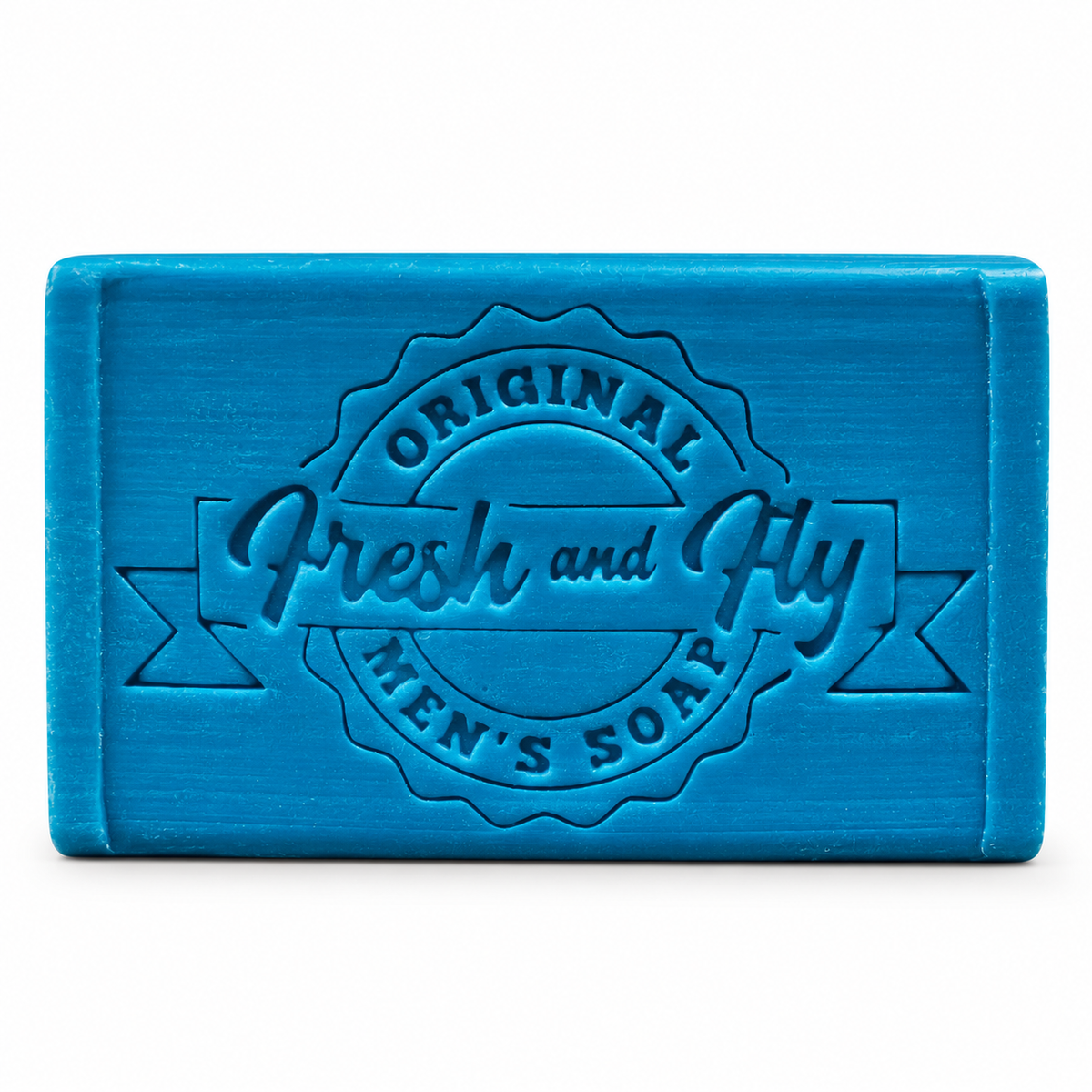 Fresh and Fly Recharge blue soap bar with embossed logo
